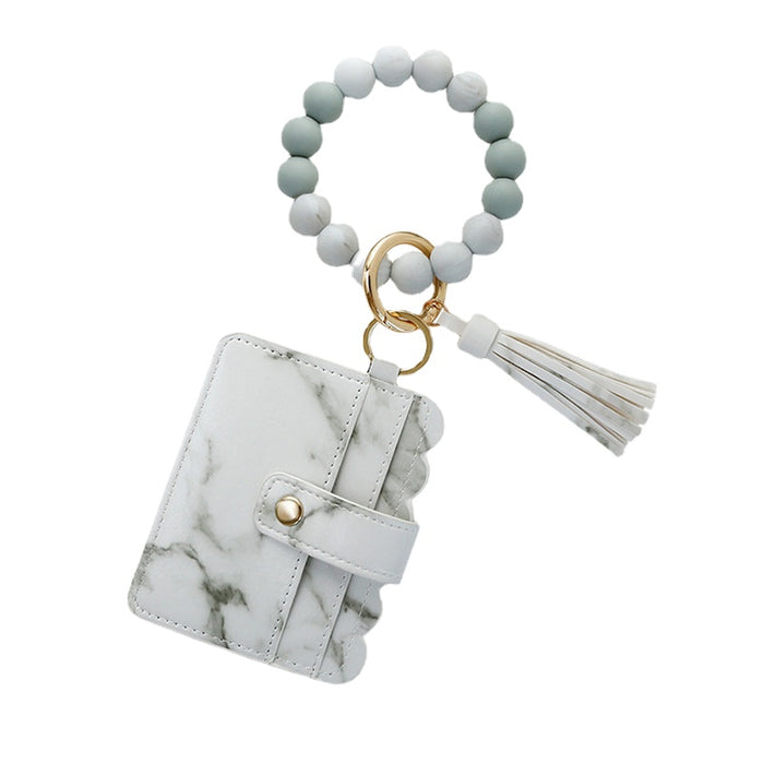 Wholesale Silicone Beaded Leather Card Holder Wristlet Keychain MOQ≥2 JDC-KC-JM037