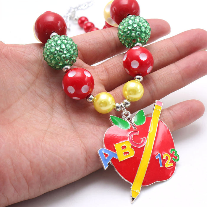 Wholesale apple pendant children's beading necklace JDC-NE-nijia004