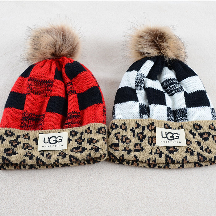 Wholesale Hat Acrylic Winter Warm Curled Plaid Fur Ball MOQ≥2 (F) JDC-FH-KuT011