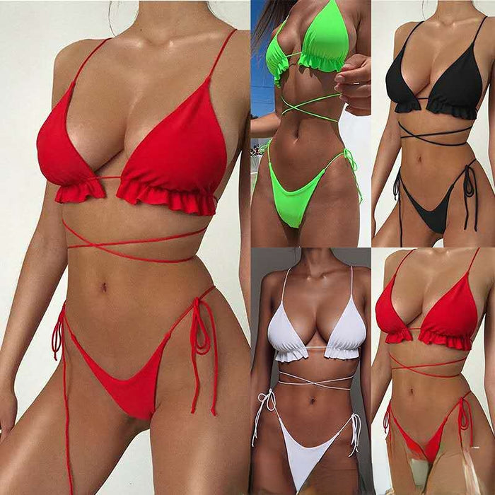 Wholesale Split Solid Color Triangle Bikini Double Sided Split  Swimwear JDC-SW-Xins003