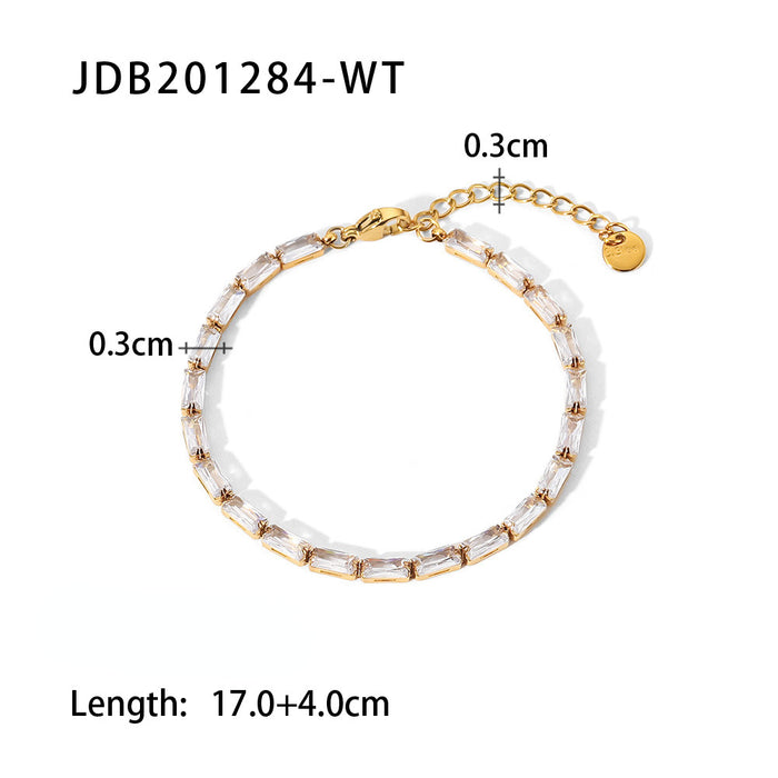 Wholesale Stainless Steel 18K Gold Colored Zircon Tennis Chain Bracelet JDC-BT-JD106