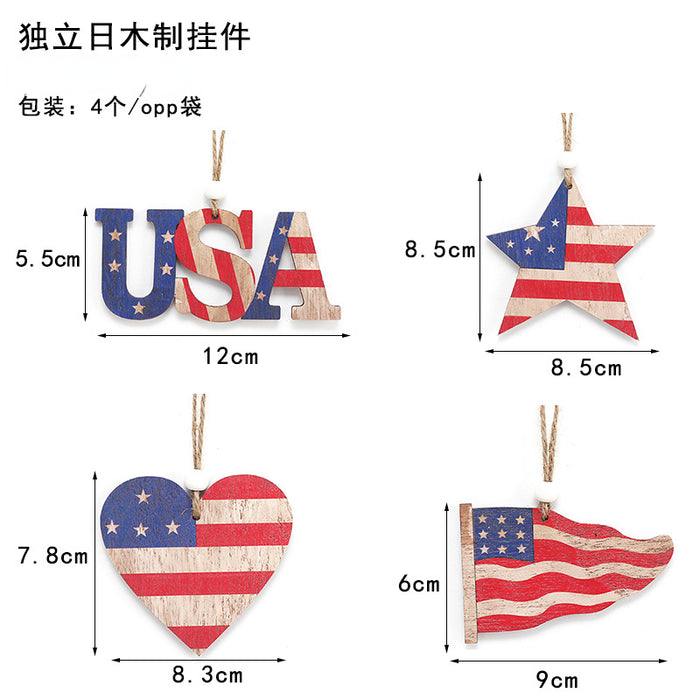 Wholesale 4th of July Independence Day Decorations Made of Old Painted Wood Pendants  MOQ≥2 JDC-OS-SY008