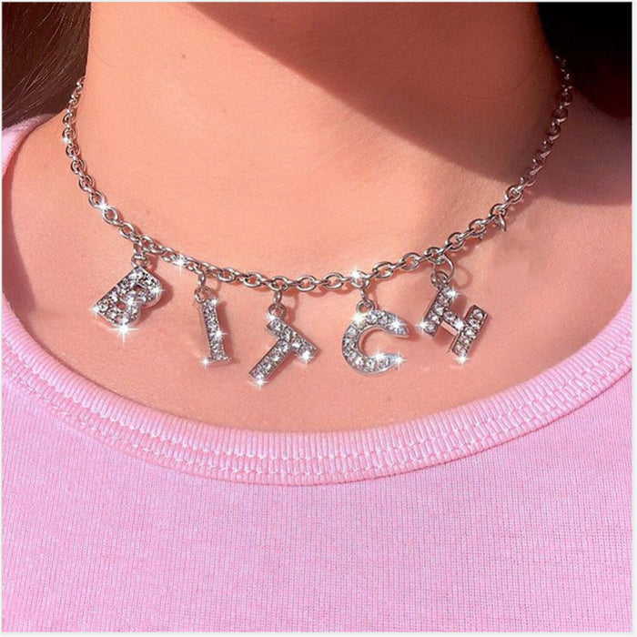 Wholesale BITCH Rhinestone Metal Necklace JDC-NE-BYC003