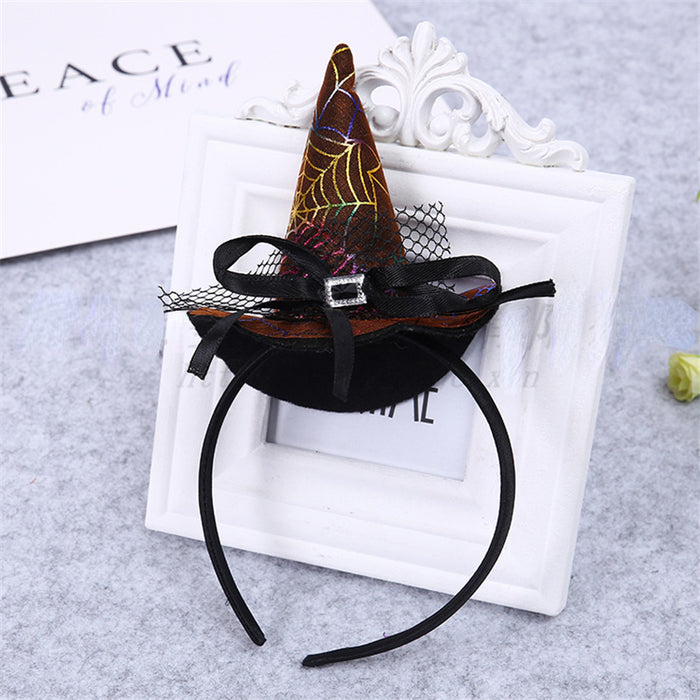 Wholesale Halloween Headband Pumpkin Party Witch Hat Decorations Cobweb Witch Hat Hair Accessories MOQ≥2 JDC-HD-ShengX002