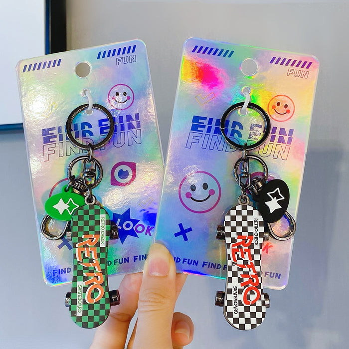 Jewelry WholesaleWholesale Checkerboard Skateboard Alloy Keychain Random One JDC-KC-JiaG001 Keychains 嘉果 %variant_option1% %variant_option2% %variant_option3%  Factory Price JoyasDeChina Joyas De China