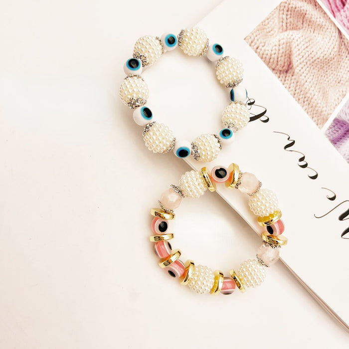 Wholesale blue eye personality exaggerated pearl elastic bracelet MOQ≥2 JDC-BT-QingH004