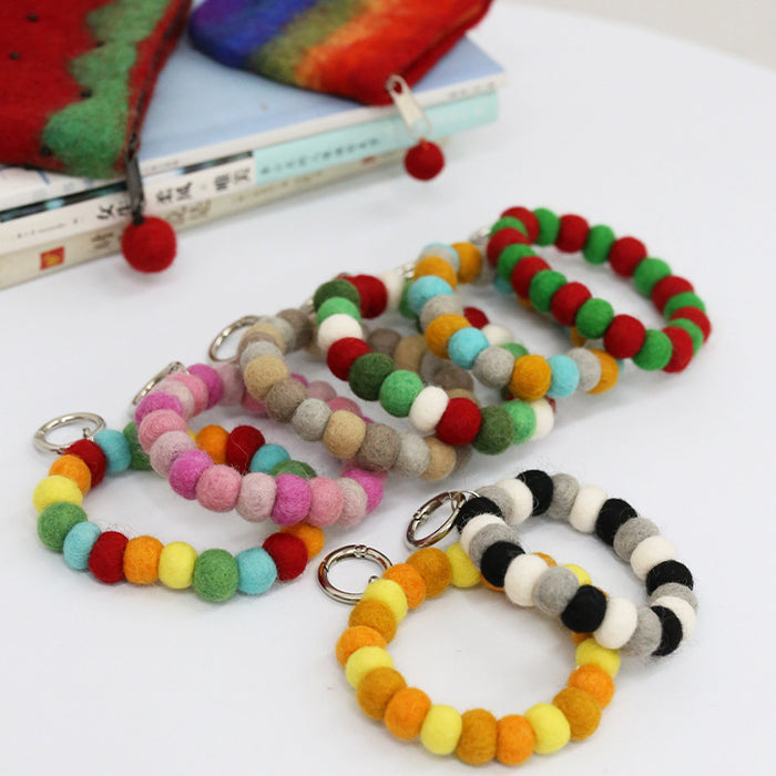 Wholesale cute wool felt ball bag pendant bracelet with keychain MOQ≥5 JDC-KC-FGu001