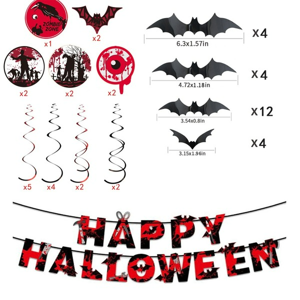 Wholesale Halloween New Bat Party Paper Pull Flag MOQ≥2 JDC-OS-HPai004