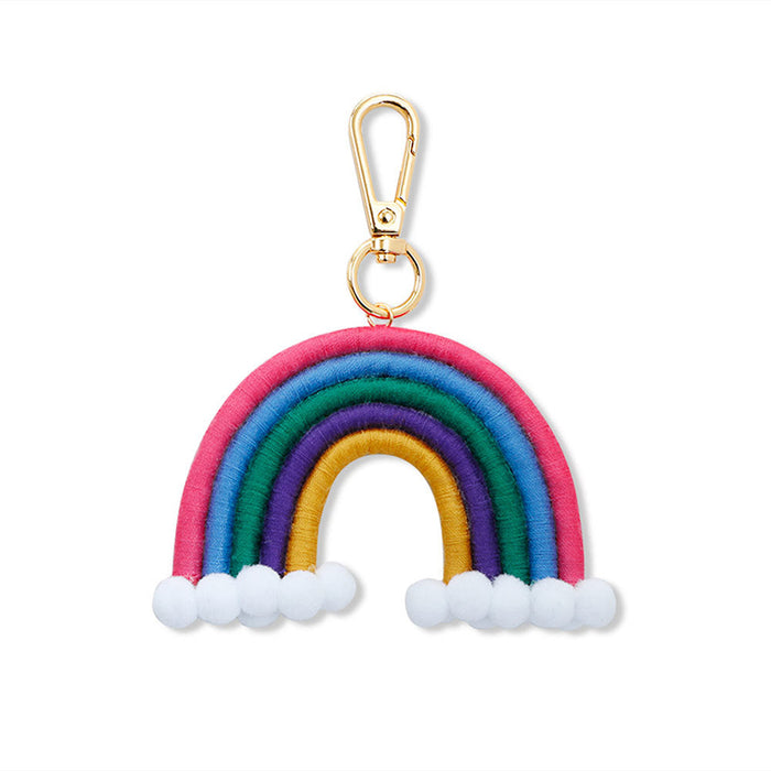 Wholesale Alloy Cotton Thread Hair Ball Rainbow Woven Keychain JDC-KC-JM009