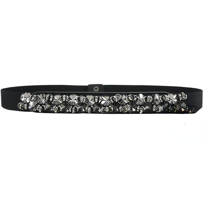 Wholesale Black Womenbelt Faux Leather Skirt Belt Women Decorative Thin Crystal Skirt JDC-WB-JLL002