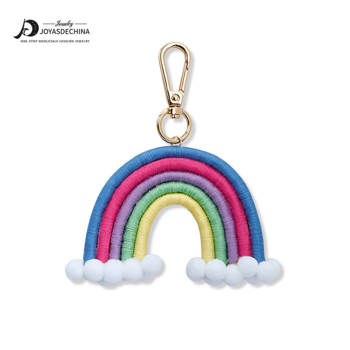 Wholesale Alloy Cotton Thread Hair Ball Rainbow Woven Keychain JDC-KC-JM009