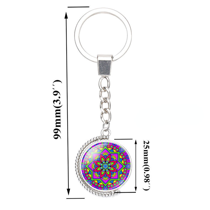 Wholesale Buddhist Lucky Charm Mandala Flower Time Gemstone Alloy Glass Keychain JDC-KC-NingX016