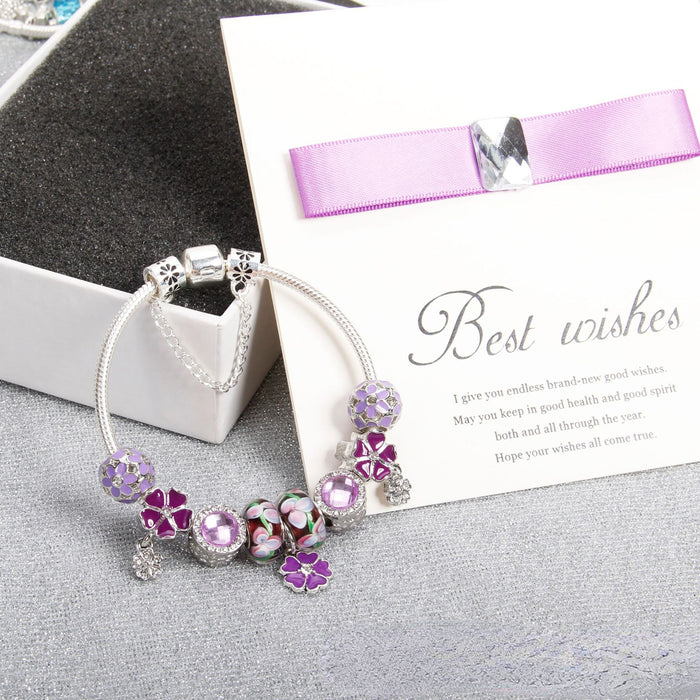 Wholesale diy women beaded purple four leaf clover pendant bracelet (F) JDC-BT-QinC002