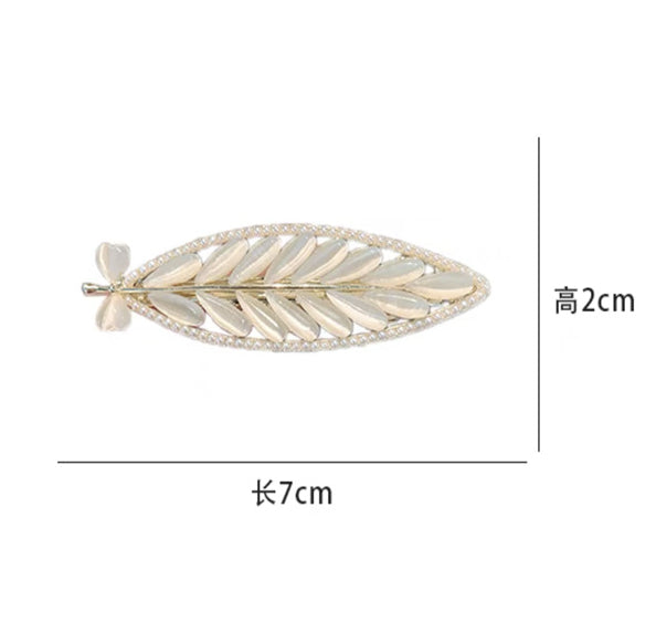 Wholesale Hair Clip Leaves Opal Pearl Metal JDC-HC-KeZi014