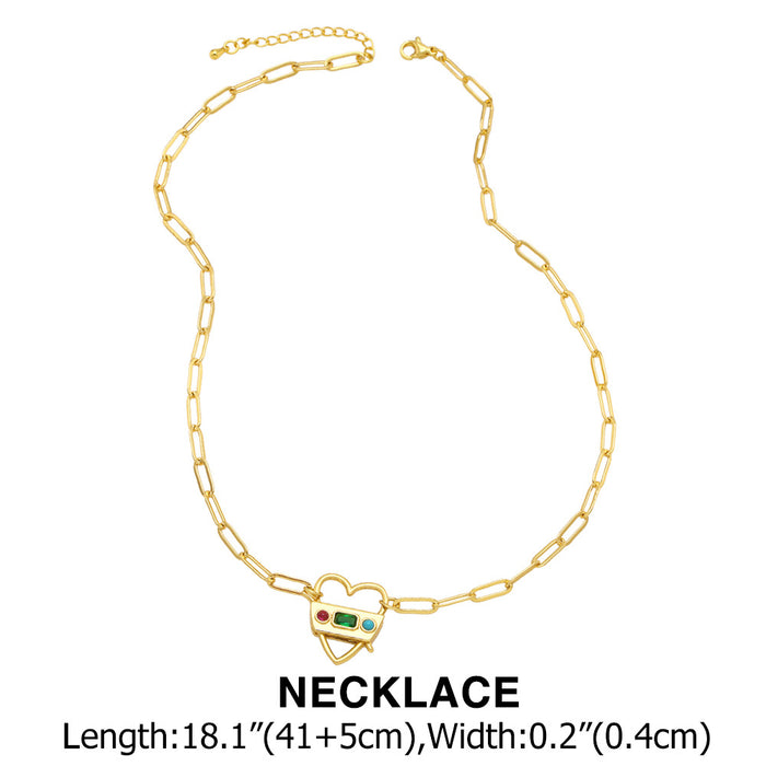 Wholesale Necklace Copper Thick Chain Love Lock Necklace Bracelet Jewelry Set JDC-NE-AS306