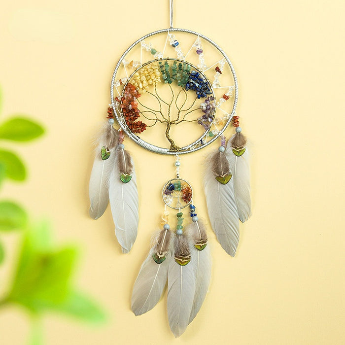 Wholesale Crystal Stone Life Tree Iron Ring Feather Dreamcatcher MOQ≥2 JDC-DC-MYing004