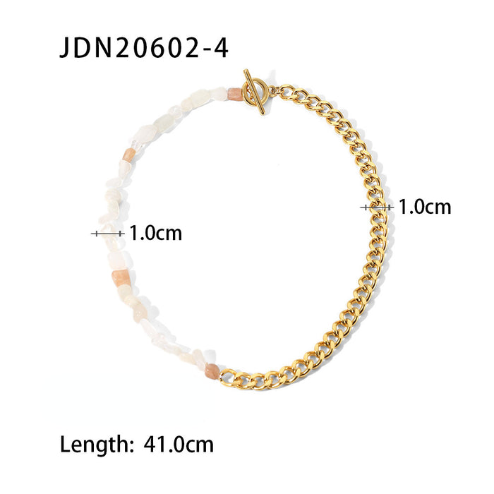 Wholesale 18K Gold Stainless Steel Colored Natural Stone Beaded Necklace JDC-NE-JD400