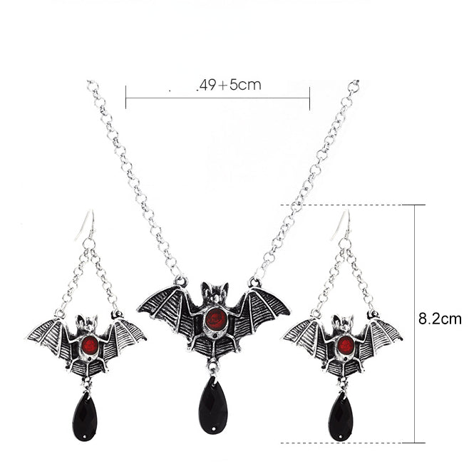 Wholesale Necklace Alloy Drop Bat Earrings Cross Necklace Set JDC-NE-KAN002