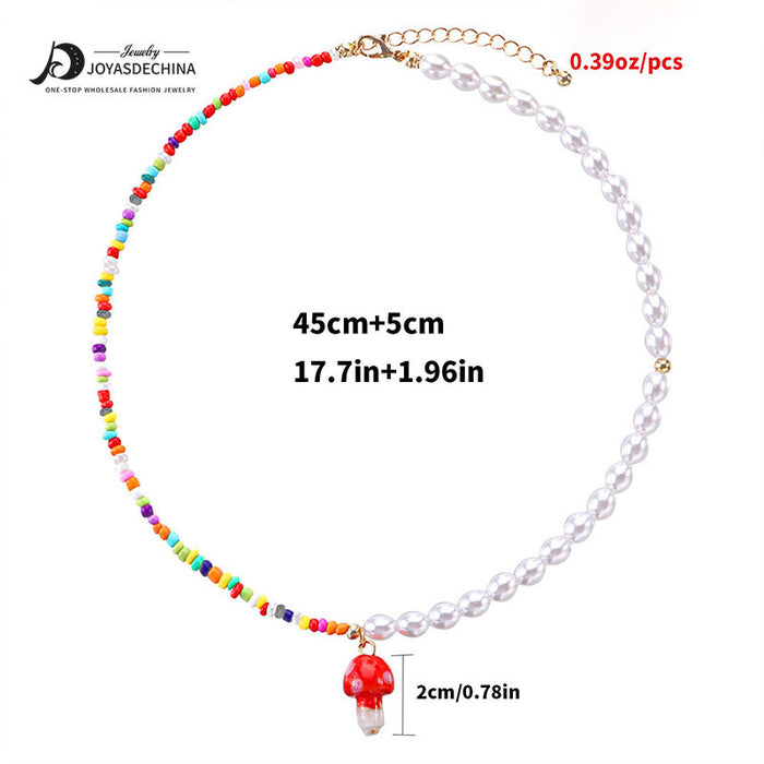 Wholesale color rice beads love short mushroom rice bead neck chain JDC-NE-YinH004