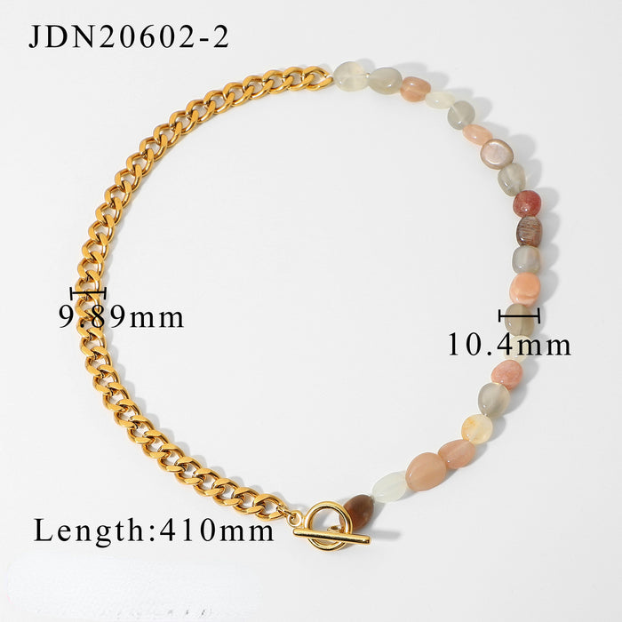 Wholesale 18K Gold Stainless Steel Colored Natural Stone Beaded Necklace JDC-NE-JD400