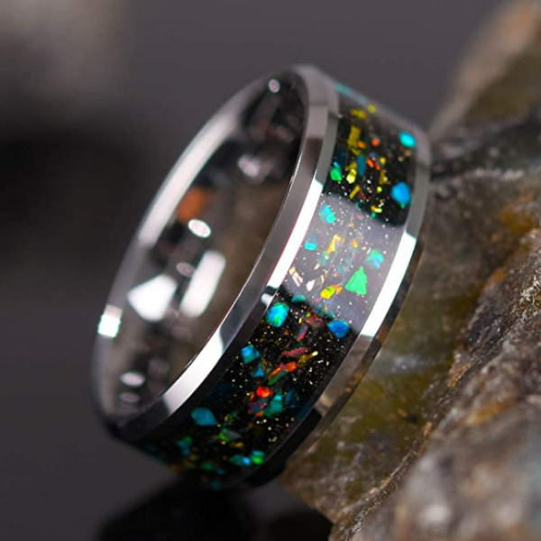 Wholesale Titanium Steel 8MM Color Opal Ring MOQ≥2 JDC-RS-ZJJ004