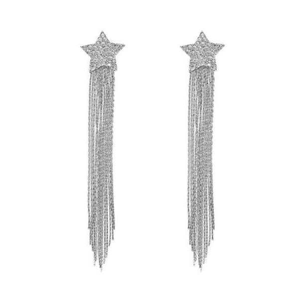 Jewelry WholesaleWholesale s925 silver needle full diamond pentagram long tassel earrings JDC-ES-Dengy009 Earrings 登云 %variant_option1% %variant_option2% %variant_option3%  Factory Price JoyasDeChina Joyas De China