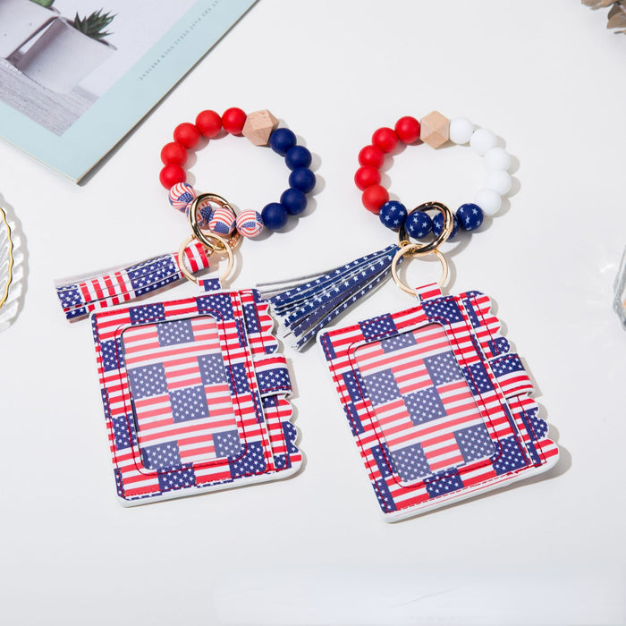 Wholesale 4th of July American Flag Independence Day Silicone Beaded Wristlet Keychain JDC-KC-YLY001