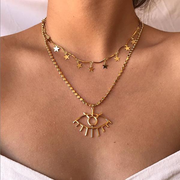 Bulk Jewelry Eye pendant multilayer necklace wholesale JDC-NE-f001 Wholesale factory from China YIWU China