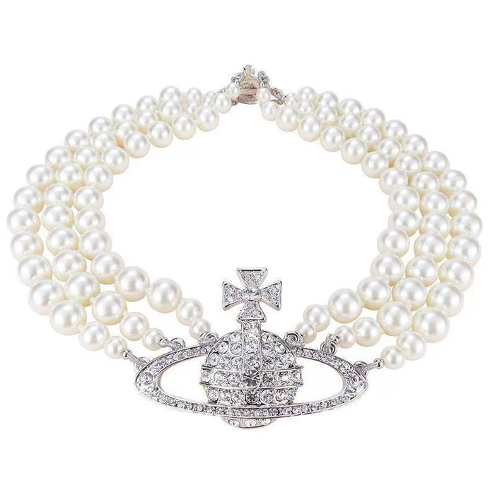 Wholesale Saturn Diamond Pearl Necklace Multilayer Light Luxury Bracelet JDC-NE-HanY002