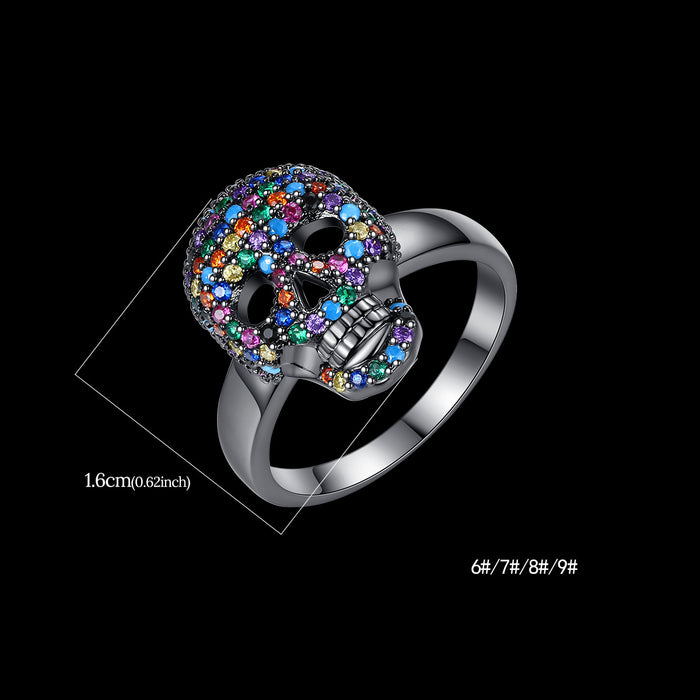 Wholesale Colored Diamond Zircon Skull Copper Ring JDC-RS-TianM001