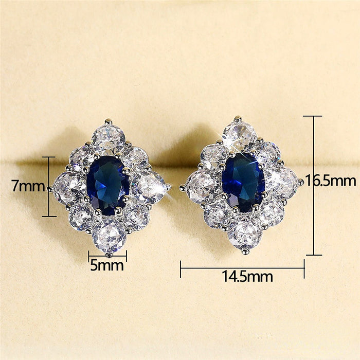 Jewelry WholesaleWholesale Vintage Royal Blue Copper Zircon Flower Stud Earrings MOQ≥2 JDC-ES-Caos017 Earrings 曹适 %variant_option1% %variant_option2% %variant_option3%  Factory Price JoyasDeChina Joyas De China