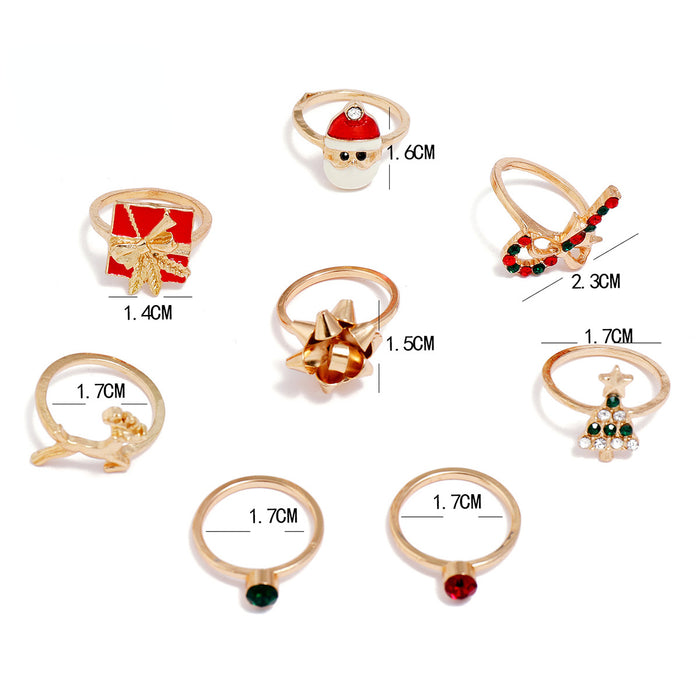 Wholesale Rings Alloy Christmas Tree Santa Claus Bowknot Elk Ring 8pcs JDC-RS-Zhulong003