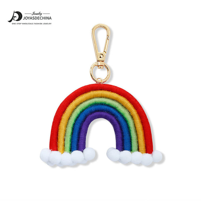 Wholesale Alloy Cotton Thread Hair Ball Rainbow Woven Keychain JDC-KC-JM009