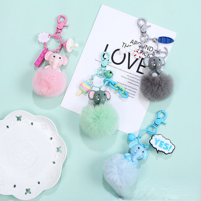 Wholesale creative Dumbo card rabbit fur real fur keychain pendant MOQ≥3 JDC-KC-WYan012