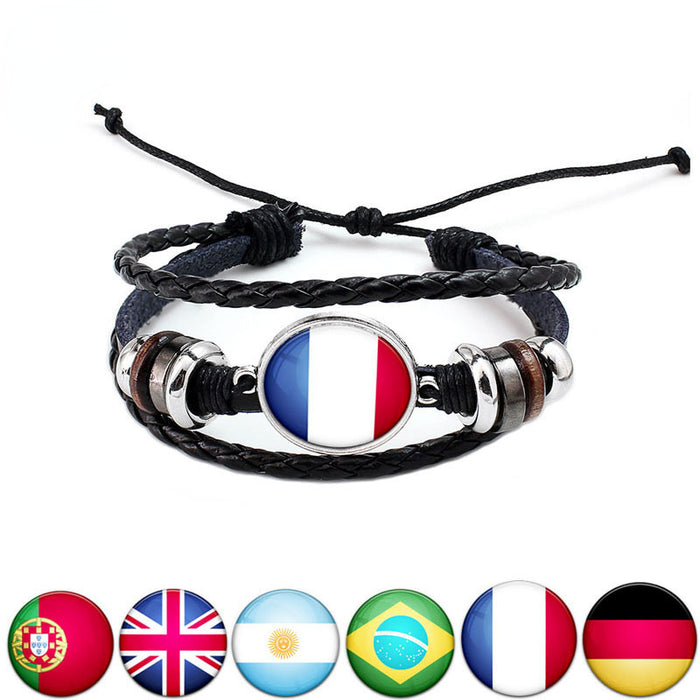 Wholesale Hand Beaded Flag Leather Cord Bracelet JDC-BT-LvY005