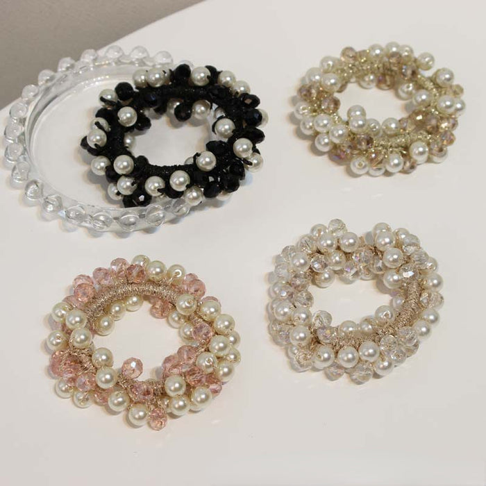 Wholesale crystal pearl hair band girl beaded braided rubber band JDC-HS-TengH003