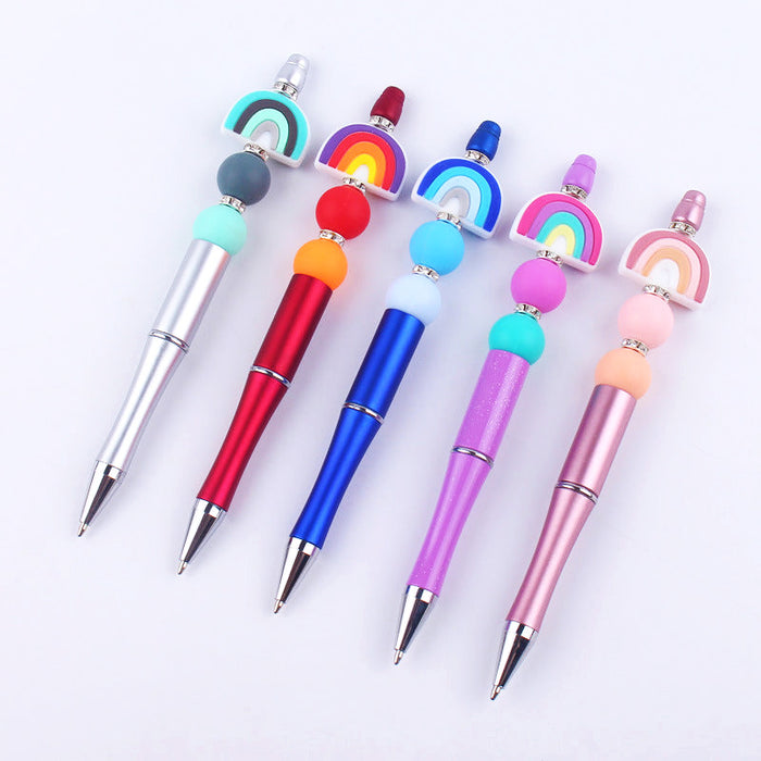 Wholesale Beadable Pens Rainbow Silicone Beads Plastic Ballpoint Pen JDC-BP-GuangTian002