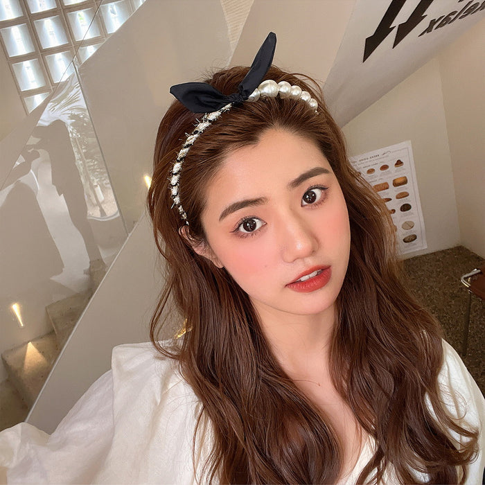 Wholesale Headband Metal Bow Pearl MOQ≥2 JDC-HD-MingGe004