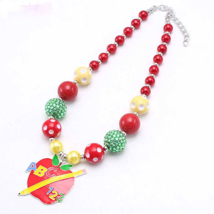 Wholesale apple pendant children's beading necklace JDC-NE-nijia004