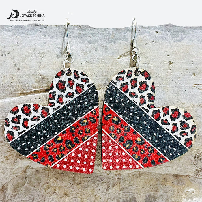 Wholesale Earrings Wooden Printed Hollow Heart 2 Pairs JDC-ES-HeYi090