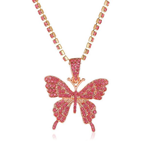 Bulk Jewelry Fashion Rhinestone Butterfly Pendant Necklace Hip Hop Jewelry Choker wholesale JDC-NE-a053 Wholesale factory from China YIWU China