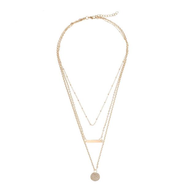 Bulk Jewelry Fashionable Simple Metal Alloy Multilayer Geometric Disc Pendant Necklace JDC-NE-b004 Wholesale factory from China YIWU China