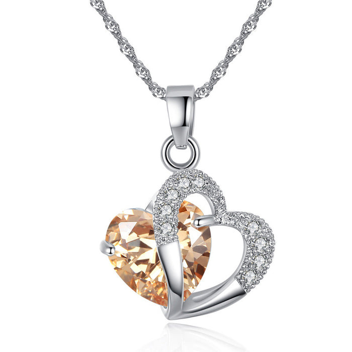 Wholesale Necklaces Copper Inlaid Zircon Heart Design Sense Temperament JDC-NE-BeiF006