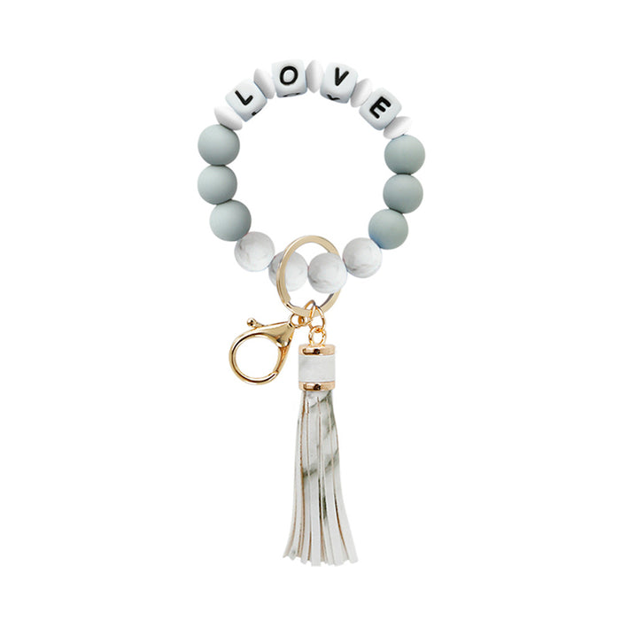 Wholesale LOVE Letters Silicone Beaded Tassel Wrist Keychain JDC-KC-JM031