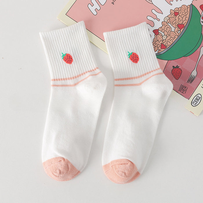 Wholesale of 10pcs Pink Strawberry Fine Striped Checkered Socks JDC-SK-Miqi008