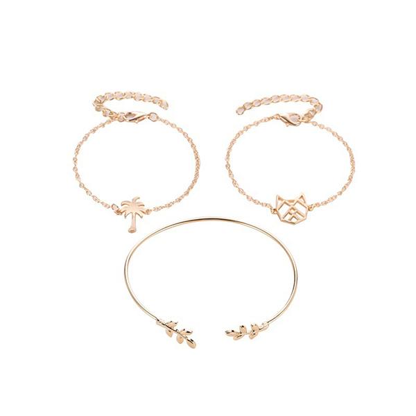 Bulk Jewelry Hollow leaf cat three-piece bracelet wholesale JDC-BT-a004 Wholesale factory from China YIWU China