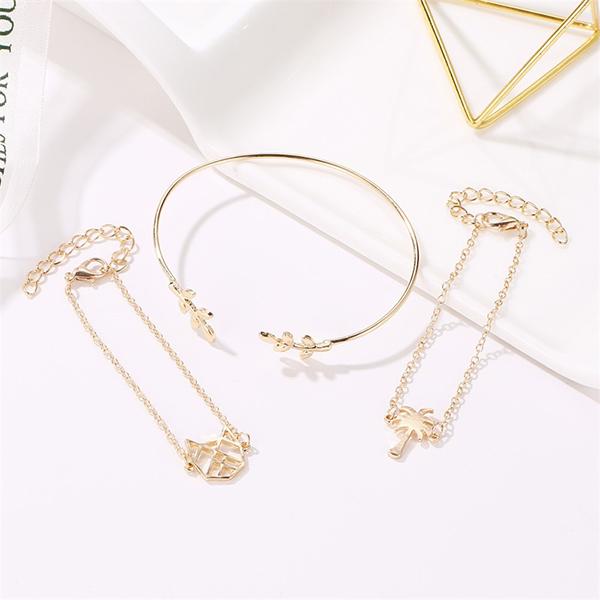 Bulk Jewelry Hollow leaf cat three-piece bracelet wholesale JDC-BT-a004 Wholesale factory from China YIWU China