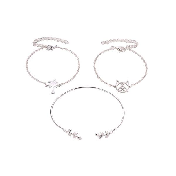 Bulk Jewelry Hollow leaf cat three-piece bracelet wholesale JDC-BT-a004 Wholesale factory from China YIWU China