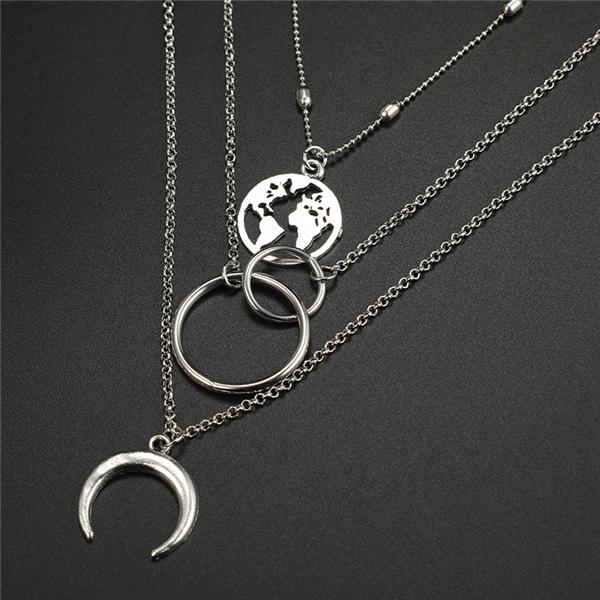 Bulk Jewelry Moon Hollow World Map 3 Layer Necklace Wholesale JDC-NE-c003 Wholesale factory from China YIWU China