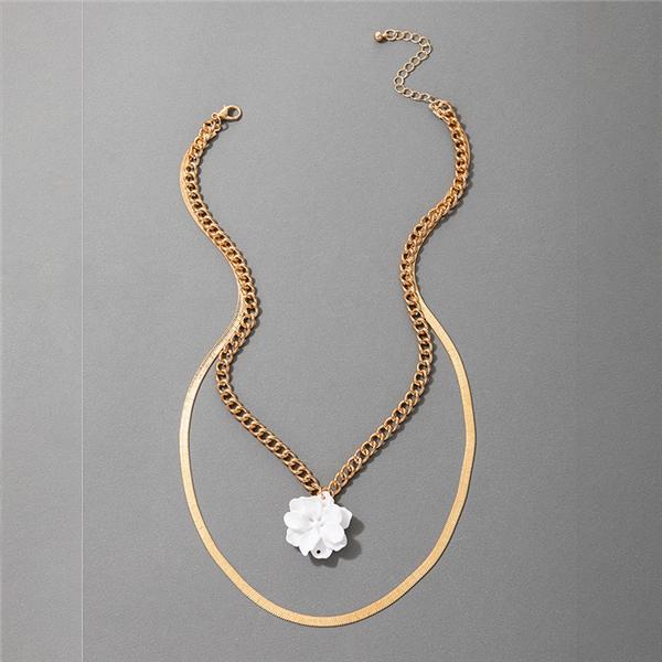 Bulk Jewelry White flower multilayer alloy necklace wholesale JDC-NE-c009 Wholesale factory from China YIWU China